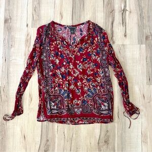 Chelsea & Theodore Red Floral Tie Front Blouse - Size Medium